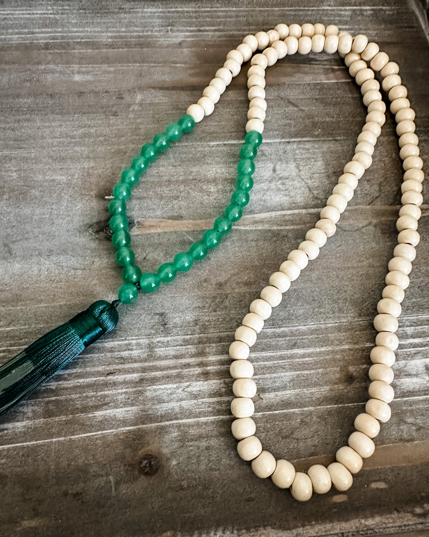 Stone and Wood beaded tassel necklace