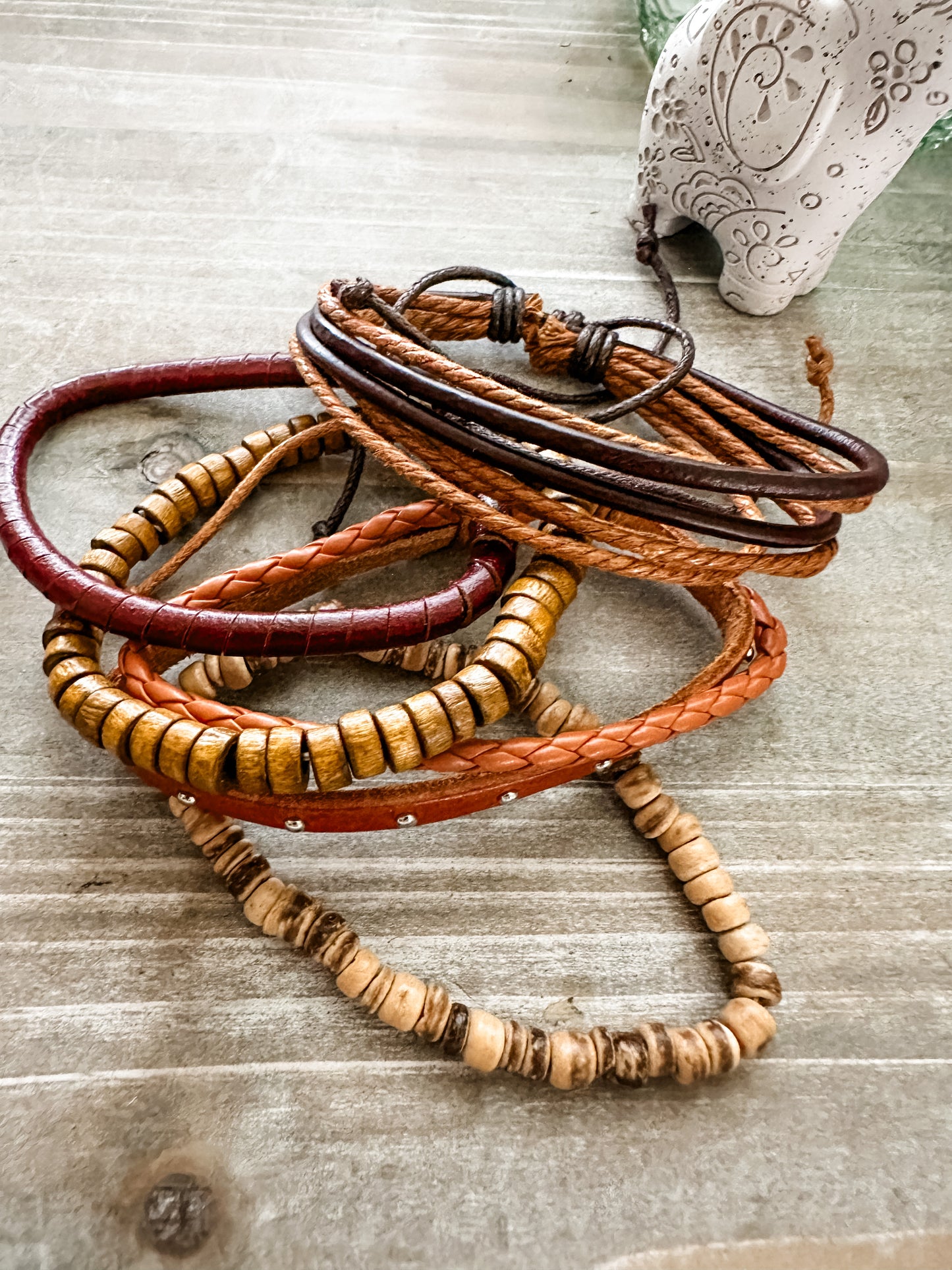 Leather texture stack bracelet set